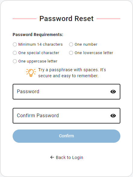 enter your new password twice on the Password Reset page
