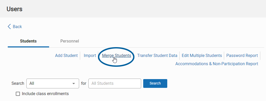 on the Students tab, select Merge Students