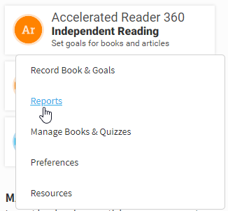 select Accelerated Reader, then Reports