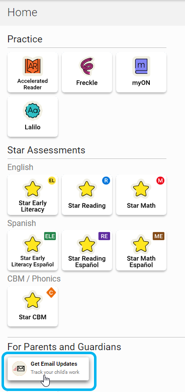 select Get Email Updates on the bottom of the student Home page