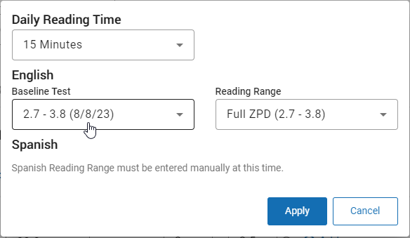 the Baseline Test drop-down list in the goal calculator window
