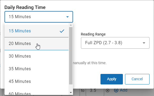 the Daily Reading Time drop-down list in the goal calculator window