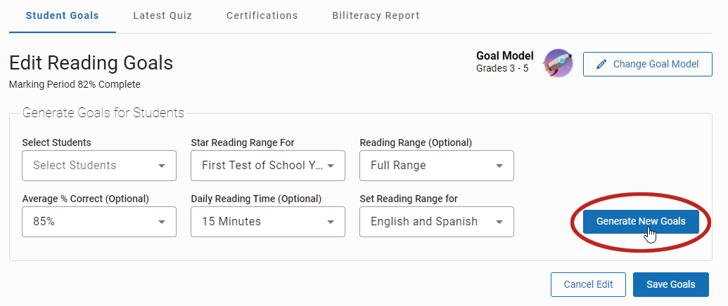 the Generate New Goal button