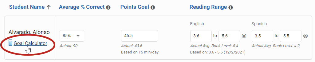 the Goal Calculator link