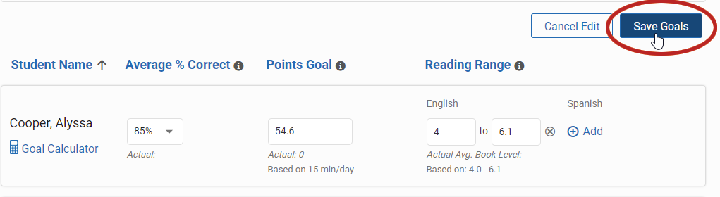 the Save Goals button