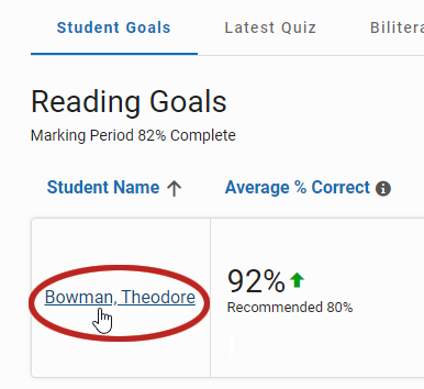 a student's name being selected