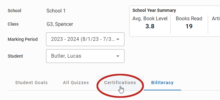 the Certifications tab