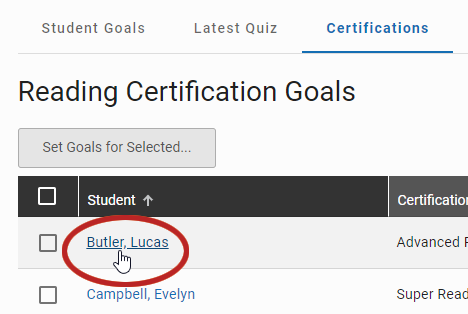 a student's name being selected