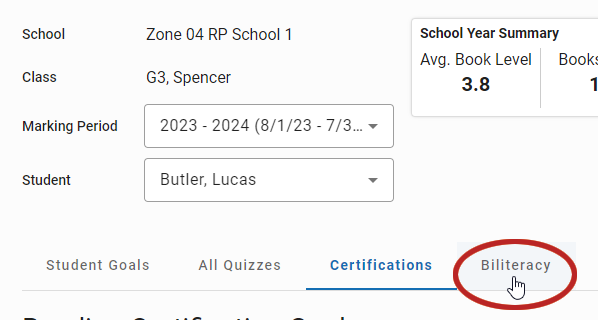 the Biliteracy tab
