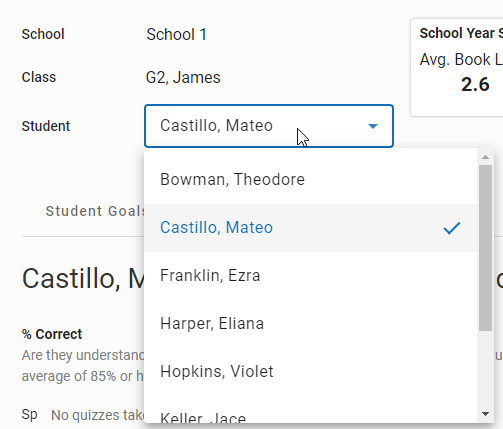 the Student drop-down list