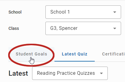 the Student Goals tab