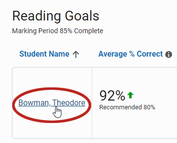 a student's name being selected