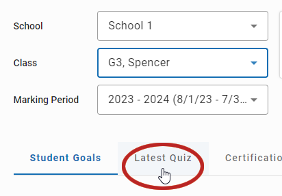 the Latest Quiz tab