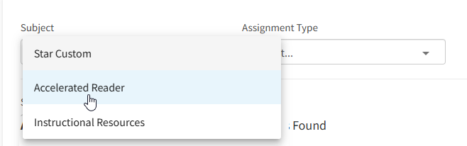 the Subject drop-down list