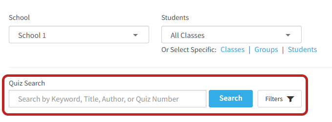 the Quiz Search field