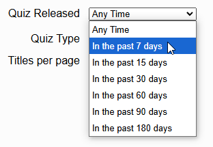the Quiz Released drop-down list