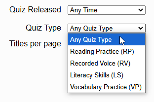 the Quiz Type drop-down list