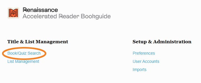 the Book/Quiz Search link