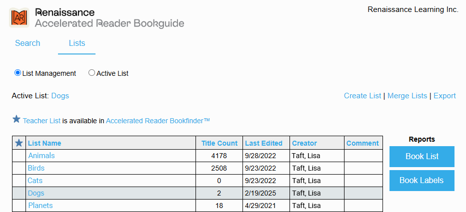 book lists