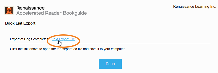 the Text Export File link