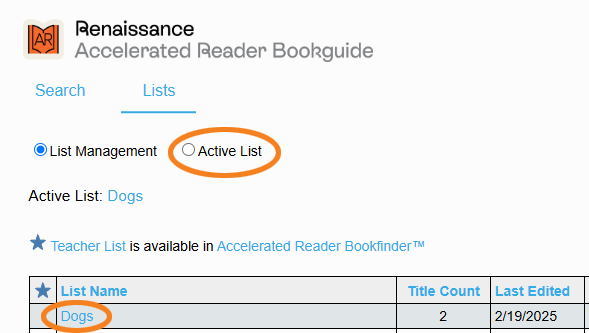 the Active List option