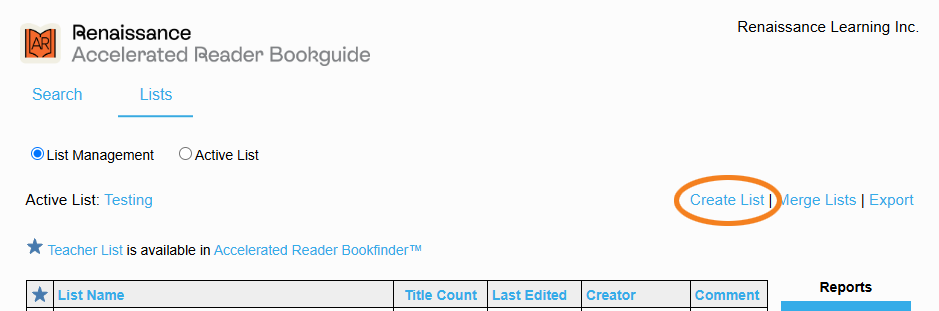 the Create List link