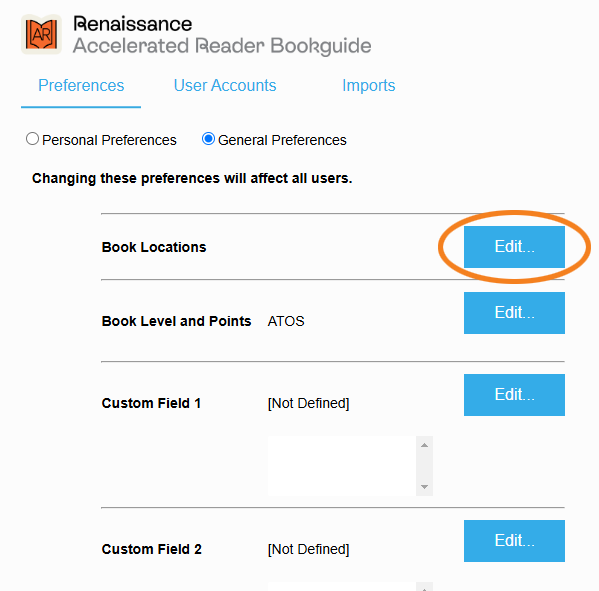 the Edit button for Book Locations