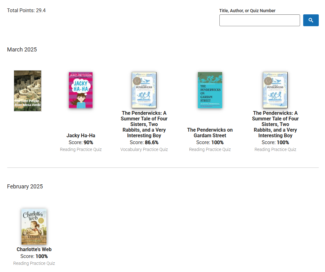 quizzes on the My Completed Work page