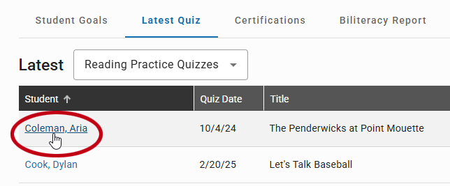 select a student's name