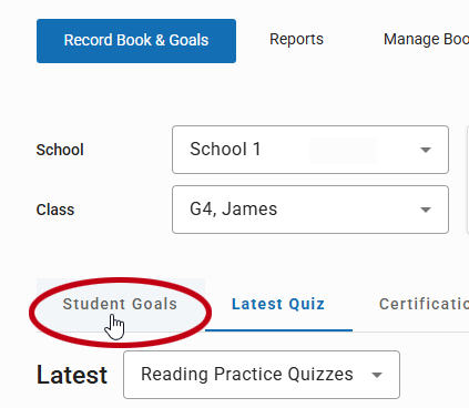 the Student Goals tab