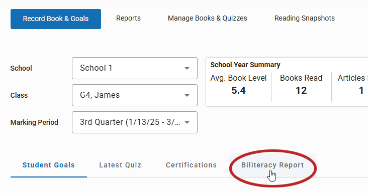 the Biliteracy Report tab
