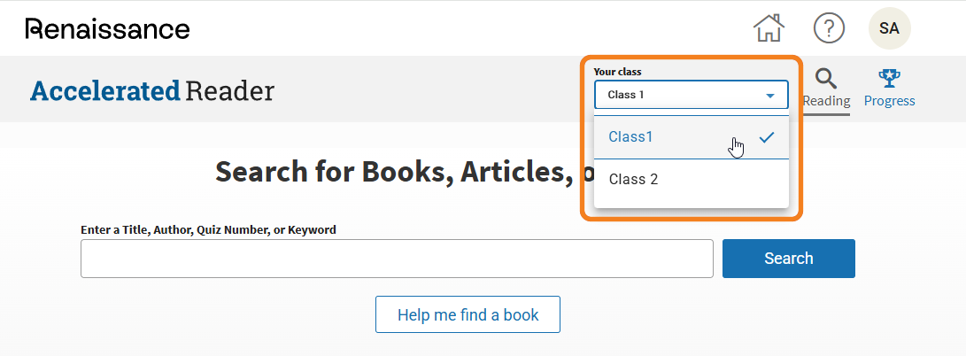 the class drop-down list