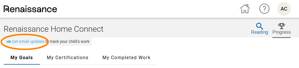 the Get Email Updates link in Renaissance Home Connect