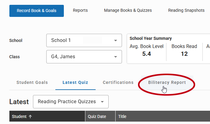 the Biliteracy Report tab
