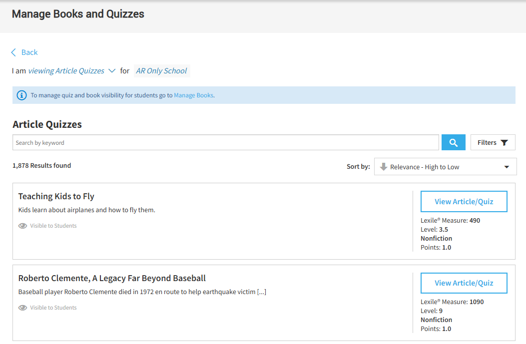 an example of the list of article quizzes