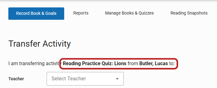 an example of the quiz and student name